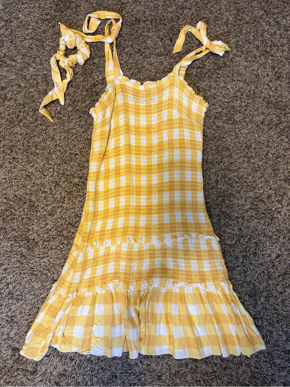 Sincerely Jules Yellow & White Gingham Tie-Shoulder Mini Dress